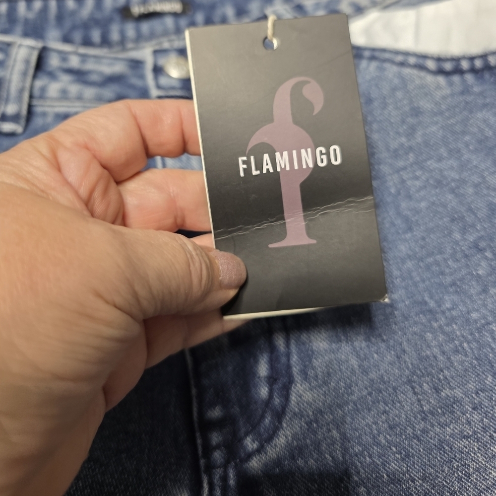 Flamingo Distressed Blue Jeans Size Large 12-14 - Picture 3 of 9